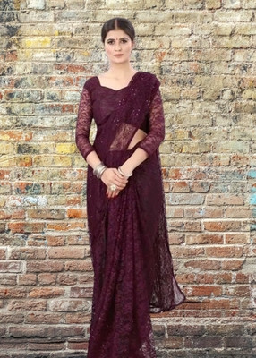 NEXA Solid/Plain Bollywood Net Saree(Brown)