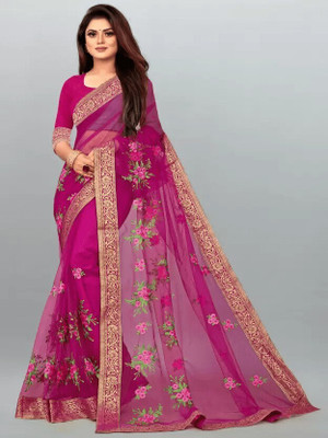 karkar Embroidered Banarasi Net Saree(Purple)