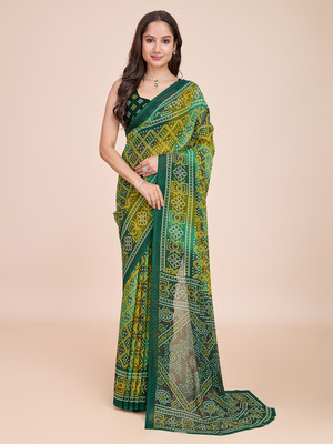 RekhaManiyar Printed Bollywood Georgette Saree(Green)