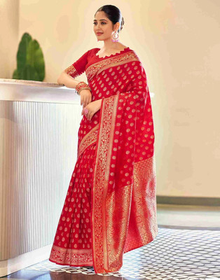 Aarya creation Woven Kanjivaram Pure Silk Saree(Red)