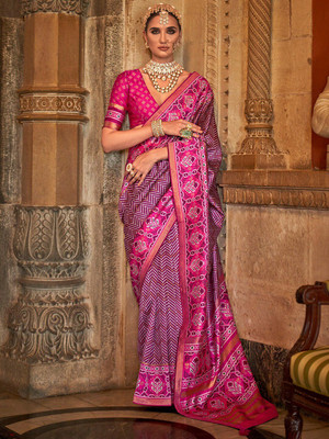 ANOUK Woven Ikkat Silk Blend Saree(Purple)