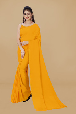 kashvi sarees Solid/Plain, Dyed Daily Wear Georgette Saree(Yellow)