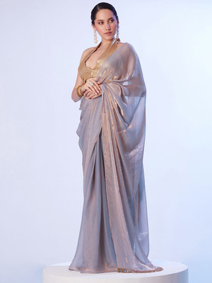 M.S.RETAIL Solid/Plain Bollywood Satin Saree(Grey)