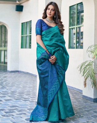 Siril Woven, Embellished, Self Design Banarasi Silk Blend, Jacquard Saree(Green, Blue)