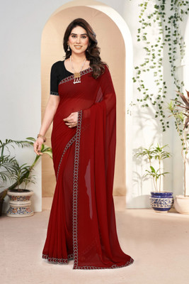 Labheshwari Embellished, Solid/Plain Bollywood Georgette Saree(Red)