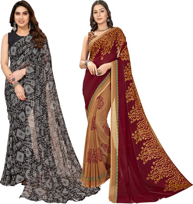 kashvi sarees Floral Print, Polka Print, Ombre, Printed Bollywood Georgette Saree(Pack of 2, Maroon, Beige, Black)