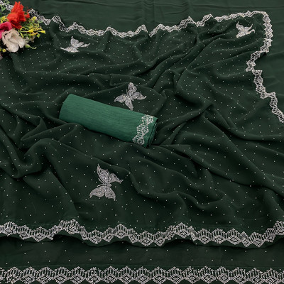VEERAIVA Embellished Bollywood Georgette Saree(Green)