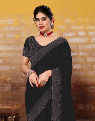 Samah Dyed, Self Design Bollywood Georgette Saree(Black)