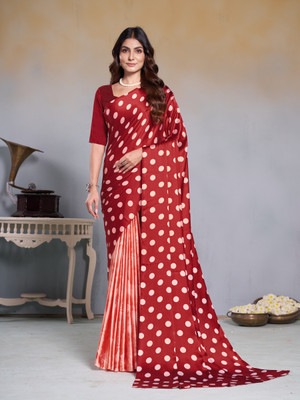 GARDEN VARELI Polka Print Bollywood Crepe, Satin Saree(Maroon)