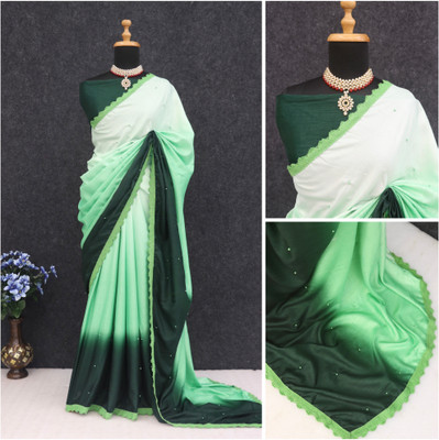 PRIYESHA TEXTILES Color Block Bollywood Cotton Silk Saree(Green)