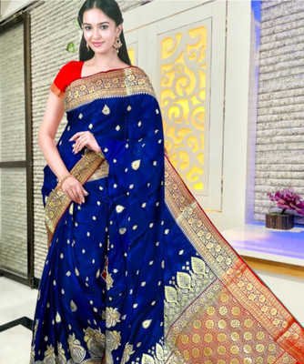 rgsaree Woven Banarasi Satin Saree(Dark Blue)
