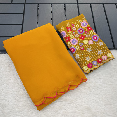 2SD gratitude Self Design, Solid/Plain, Dyed Bollywood Georgette Saree(Yellow)