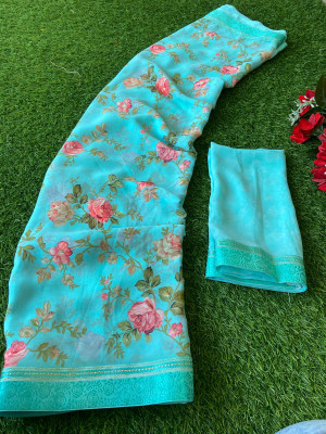 bhavika silk mills Printed Daily Wear Georgette Saree(Blue)