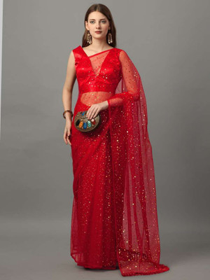 dabh creation Printed Bollywood Net Saree(Red)