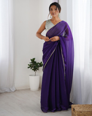 Samah Dyed, Embellished Bollywood Chiffon Saree(Purple)
