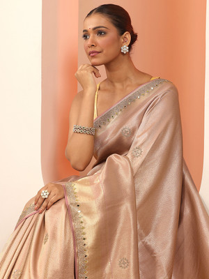 LIBAS Woven Daily Wear Silk Blend Saree(Beige)