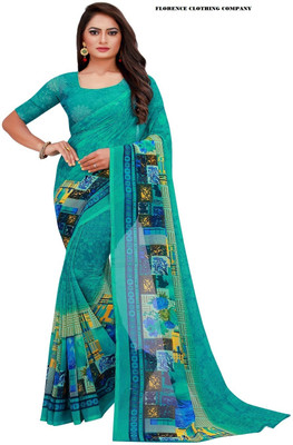 Suali Printed Bollywood Georgette Saree(Green)