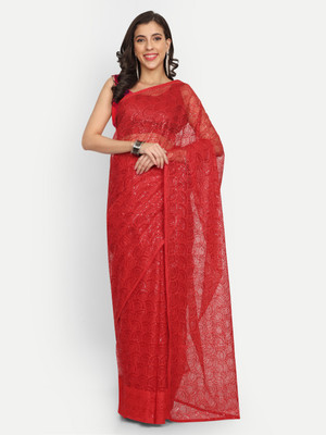 lts label tripti saxena Embroidered Leheria Net Saree(Red)