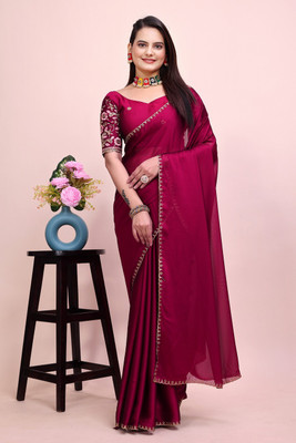 SAADHYA CREATION Solid/Plain Bollywood Chiffon Saree(Maroon)