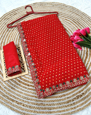 Ringtonfashion Digital Print Leheria Georgette Saree(Red)