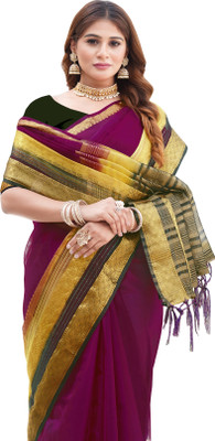Aarunika BS Solid/Plain Bollywood Organza Saree(Magenta)