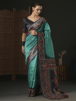 Divastri Printed Sambalpuri Silk Blend Saree(Blue)