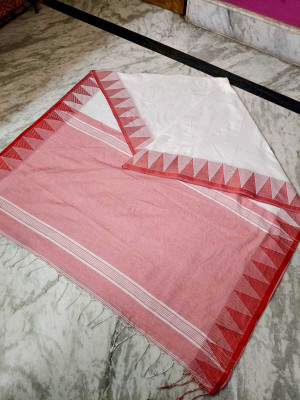 BDF Bikash Dutta Fashion Self Design Handloom Cotton Silk Saree(White, Red)