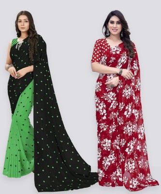 Anand Sarees Floral Print Daily Wear Georgette Saree(Pack of 2, Green, Black, Red)