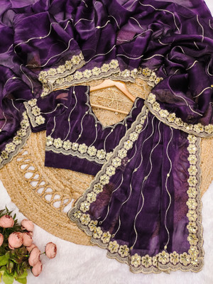 Dream Clouds Embroidered Bollywood Jute Silk Saree(Purple)