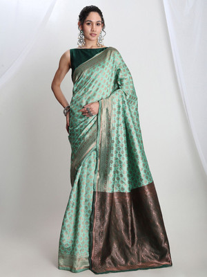 Janasya Woven Banarasi Silk Blend Saree(Light Green)