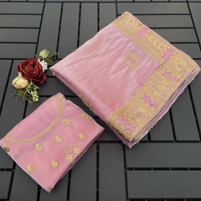 EthnicAura Embroidered Bollywood Jimmy choo Saree(Pink)