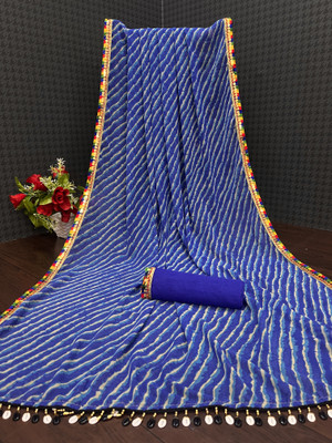 RHG Fashion Printed Banarasi Georgette Saree(Blue)