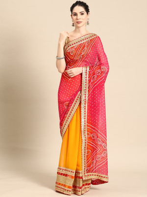 Divastri Printed Bandhani Georgette Saree(Pink)