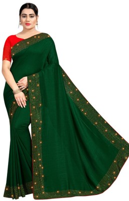 SHAKTIJEN ENTERPRISE Embellished Bollywood Chanderi Saree(Dark Green)