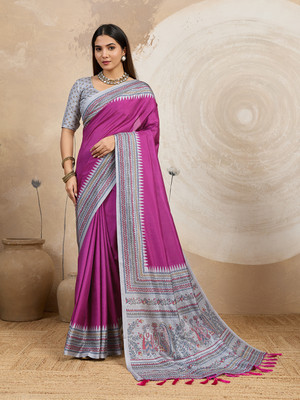 DRAVYA WOMEN Woven Madhubani Jacquard, Silk Blend Saree(Maroon)