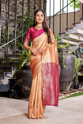MANJULA SAREE Woven Banarasi Cotton Silk Saree(Beige)