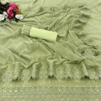 Avsar international Woven Banarasi Lycra Blend Saree(Light Green)