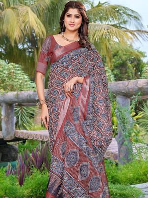 ANOUK Printed Daily Wear Linen Saree(Red)