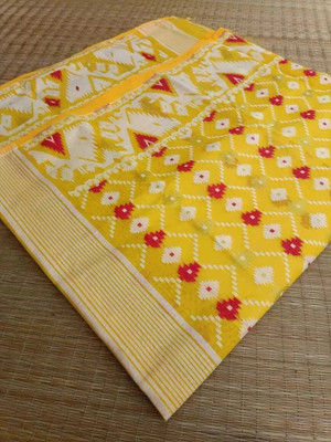 Dristikone Woven Jamdani Pure Cotton Saree(Yellow)