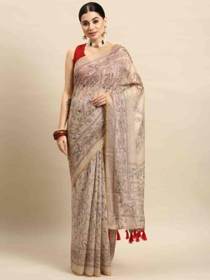 Divastri Printed Kalamkari Cotton Blend Saree(Multicolor)