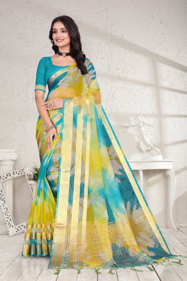 Aarunika LGF Digital Print Bollywood Art Silk Saree(Light Blue)