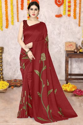 MIRCHI FASHION Printed, Floral Print Daily Wear Silk Blend Saree(Red, Green)