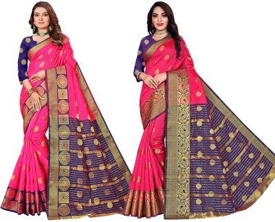 RAJUL Self Design Banarasi Jacquard Saree(Pack of 2, Pink)