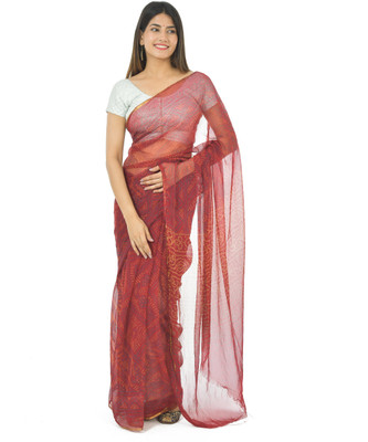 pk hub Hand Painted Bollywood Chiffon Saree(Maroon)