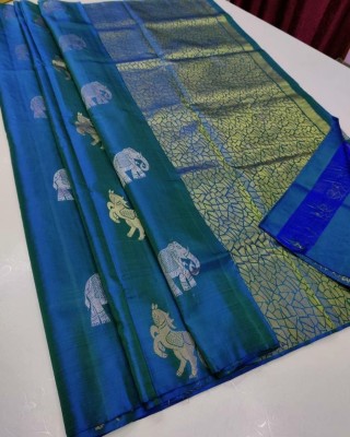 Pinky Fashion Woven Kanjivaram Pure Silk, Art Silk Saree(Blue)