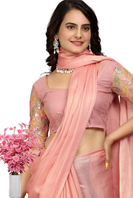 Infyshopy Solid/Plain Bollywood Chiffon, Georgette Saree(Pink)