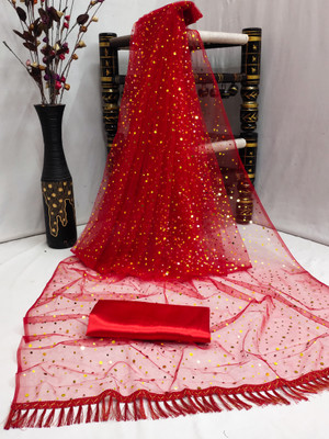 color bucket Polka Print Bollywood Net Saree(Red)