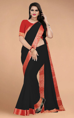 Volmina Solid/Plain, Woven Chanderi Cotton Blend Saree(Black)