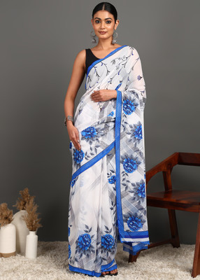 Leelavati Polka Print Bollywood Georgette Saree(White)