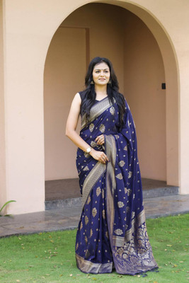 erika Woven Banarasi Pure Silk, Jacquard Saree(Dark Blue)